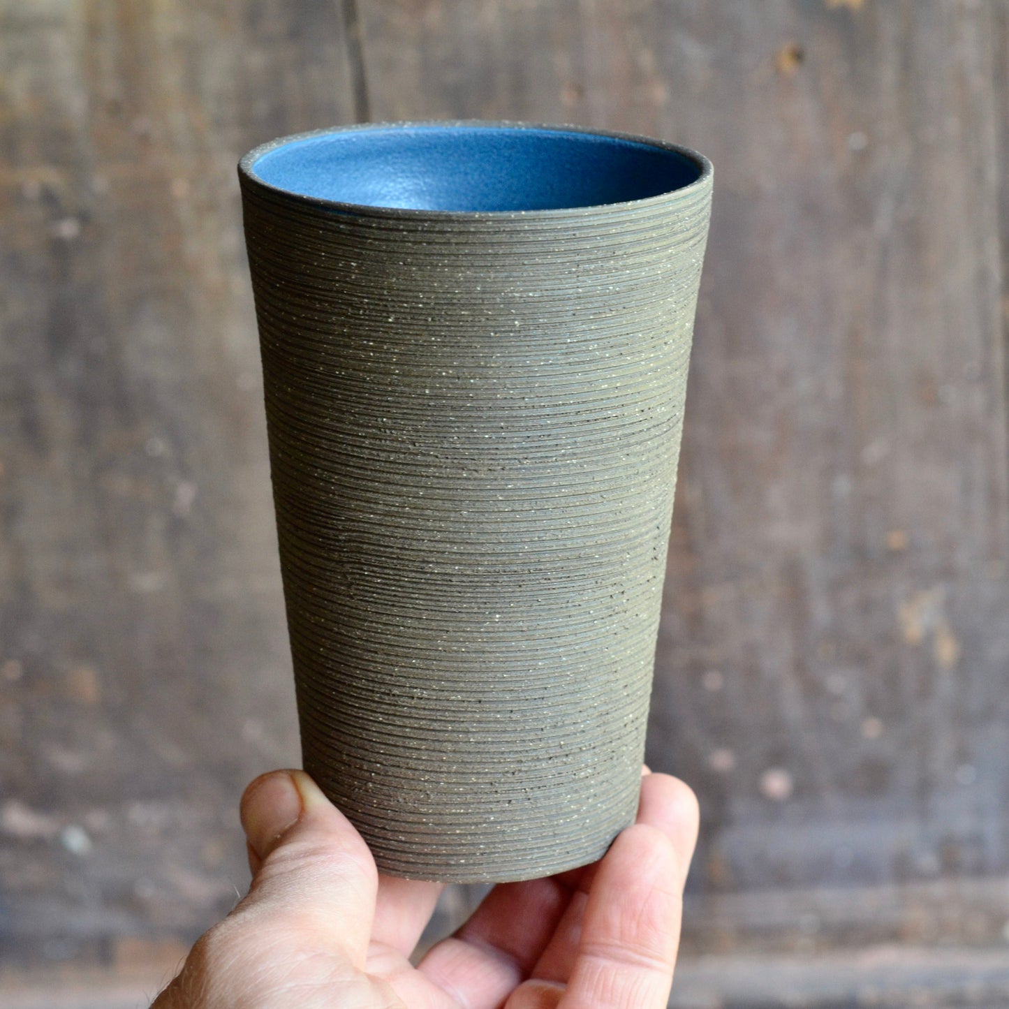 Murren Cup - Blue inside brown clay outside - 14 oz